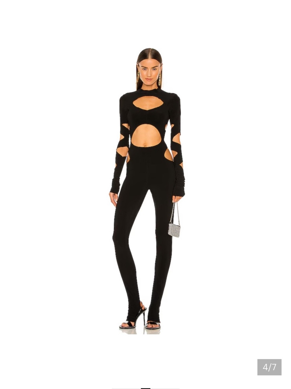 Cutout Long Sleeve Black Jumpsuit Aztec
